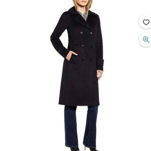 Kenneth Cole New York 17LMW446 Double Breasted Wool Blend Peacoat- Black size S